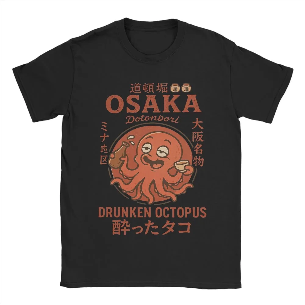 Vintage Osaka Dotonbori Drunken Octopus T-Shirt for Men Cotton T Shirts Japanese Short Sleeve Tee Shirt Breathable and Soft