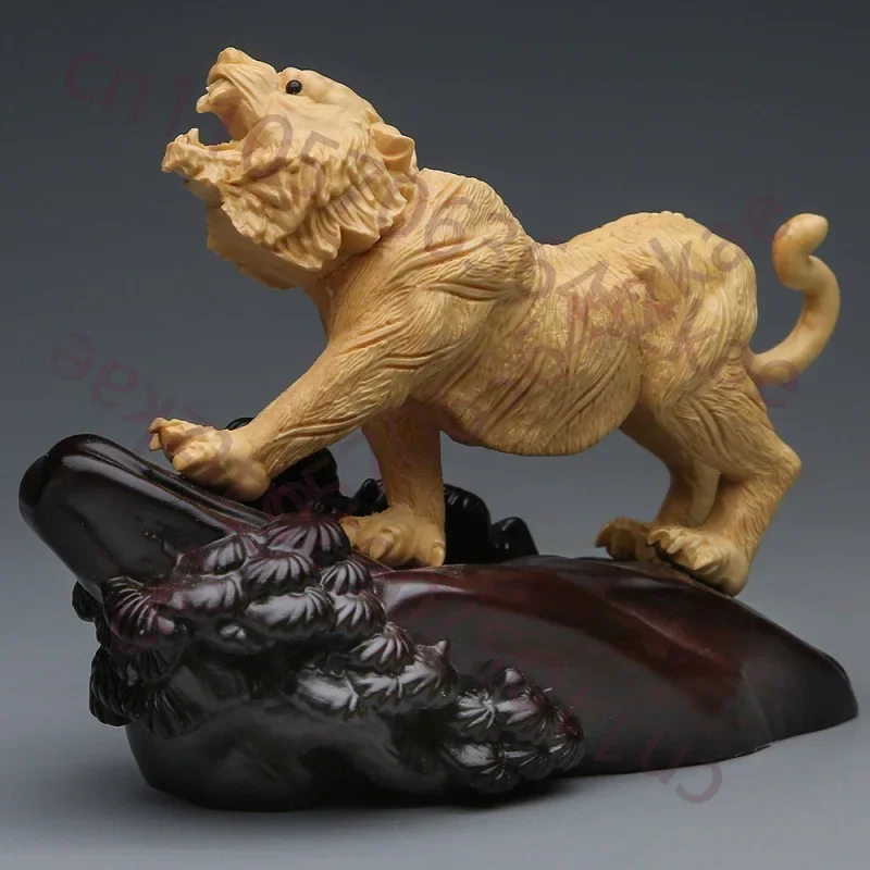 Hand Carved Wooden Standing Tiger Figurine Statue Sculpture Ornament - Zodiac Animal Auspicious Home Office Desktop Decor Gift