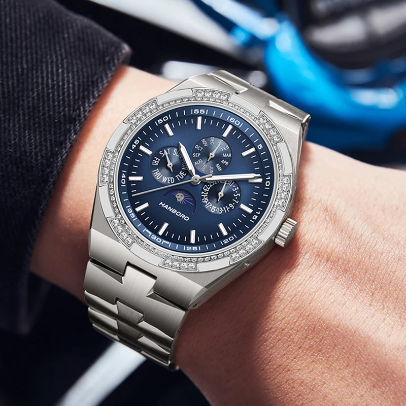 HANBORO Men's Multi functional Fully Automatic Mechanical Night Light Waterproof Watch