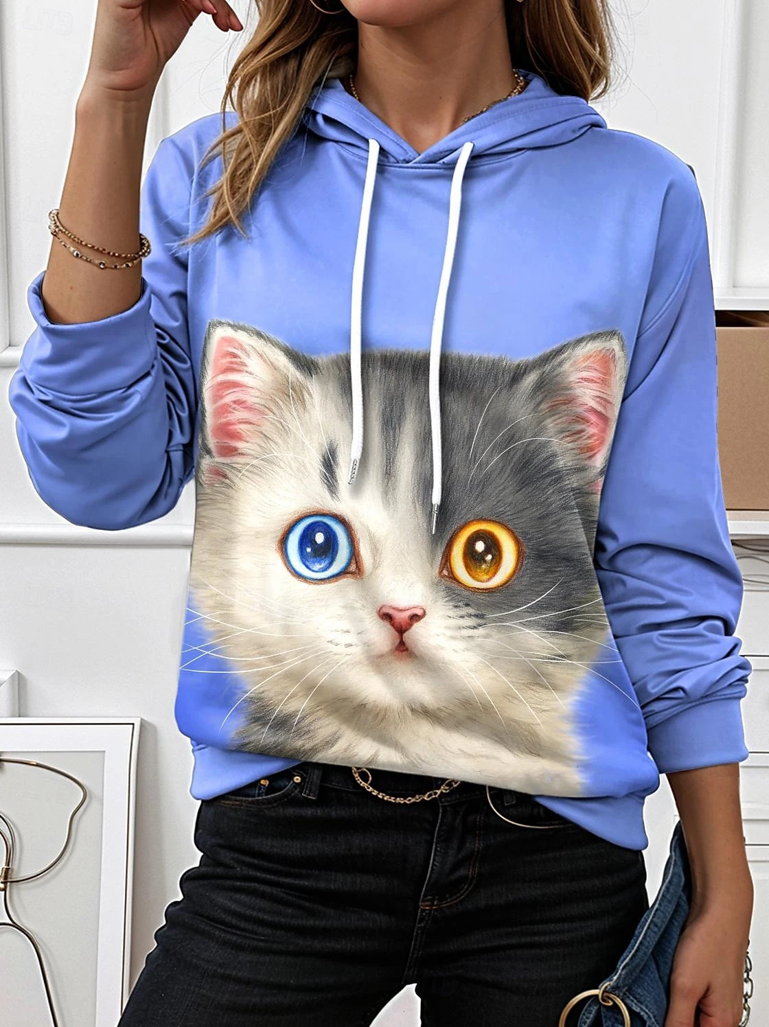 

3D Print Cute Cats Pattern Hoodies For Women Fashion Creative Design Long Sleeve Hooded Sweatshirt Oversize Daily Casual Clothes