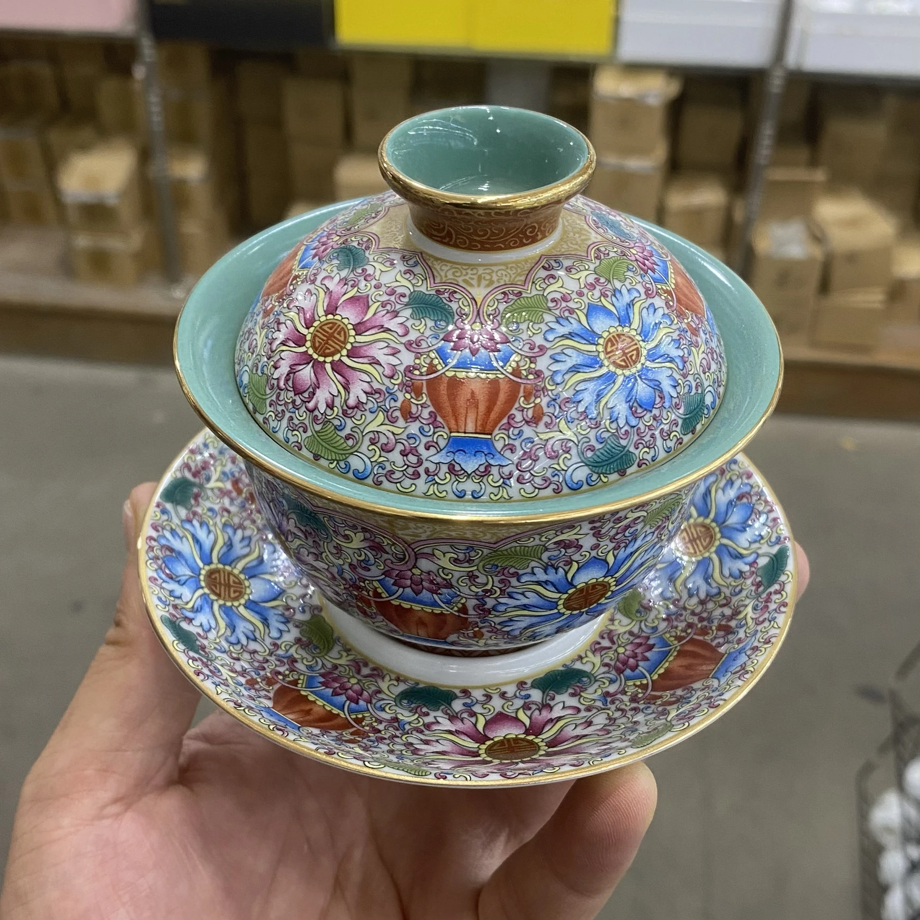 Handmade High-Grade Enamel Color Interlock Branch Gaiwan Household Tea Ceremony Bowl  Ceramic Anti-Scald Cover Brewing