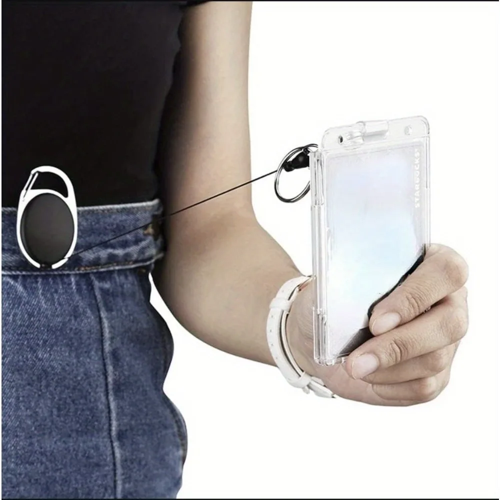 Vertical 2-Card Badge Holder with Thumb Slots, Hard Transparent PC Case Protector, Retractable Badge Reel with Carabiner