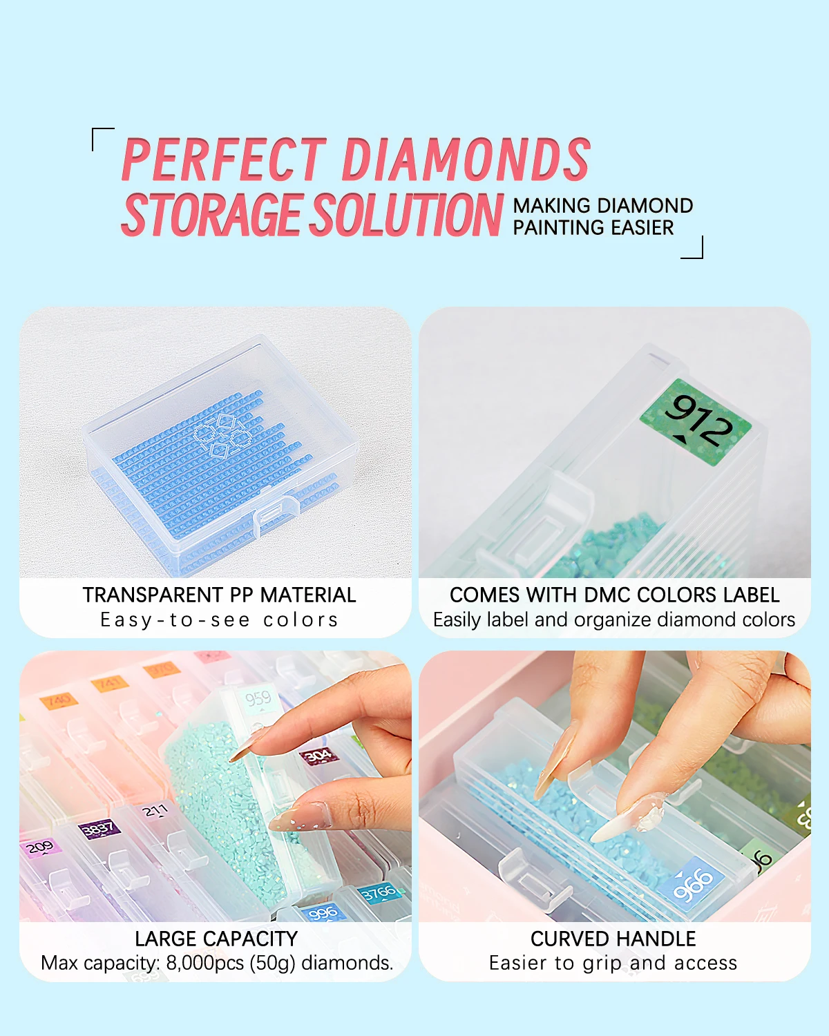 45pcs Diamond Painting Storage Box with Lids, 2-in-1 Diamond Painting Trays,Diamond Art Accessories Bead Storage & Line-Up