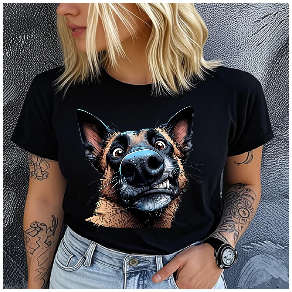 Cotton 100% Funny Close Up German Shepherd Dog Print Women T Shirt GSD Dog Lover Casual Short Sleeve Graphic Tee