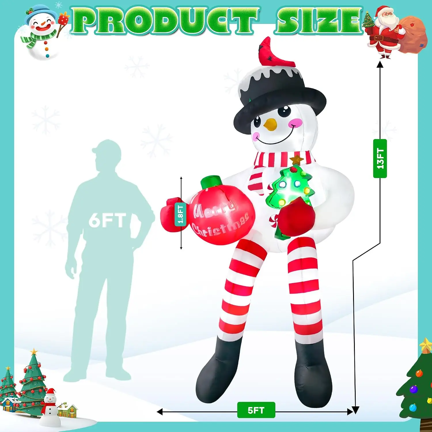 13FT Climbing Snowman Christmas Inflatable Outdoor Decoration with LED Lights And Cardinal Yard Decorations for Holiday