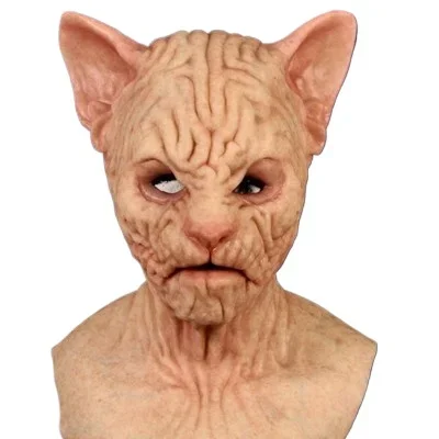 New Hairless Cat Mask Adult Animal Full Head Mask Horror Cat Demon Face Alien Props Halloween Costume Party Latex Carnival Mask