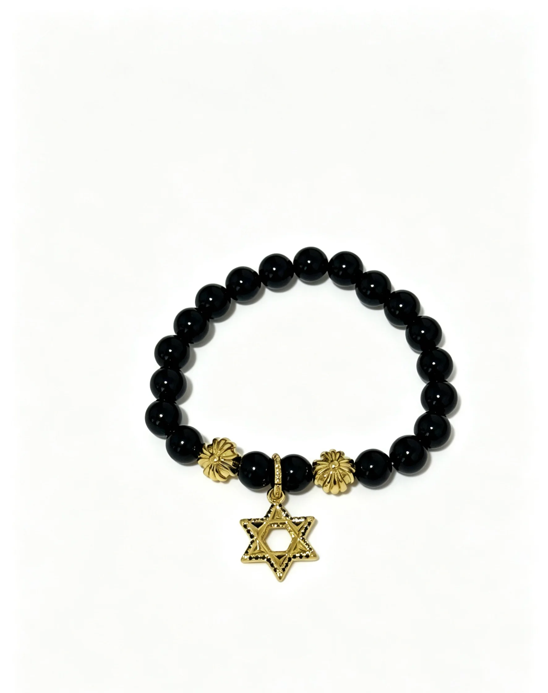 S925 sterling silver charm hexagram pendant CH obsidian beaded bracelet retro old niche design bracelet