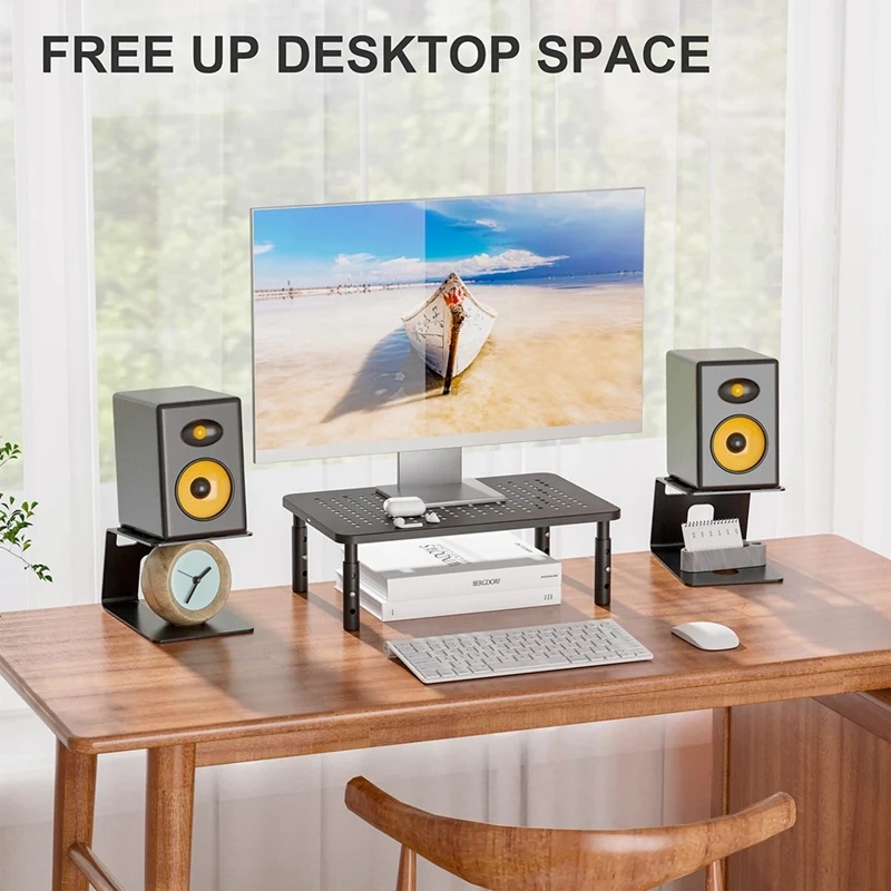 Dudukan Speaker Desktop, 1 pasang, peninggi Monitor Studio dengan bantalan peredam getaran dan peningkatan desain kemiringan 5 °