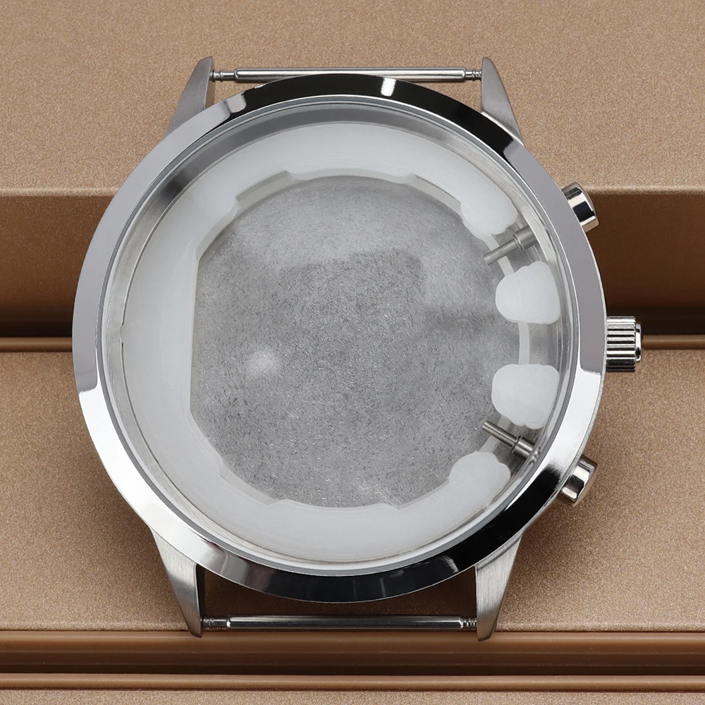 

46.8mm Silver Case Men's Watch Cases Stainless Steel for VD53 Quartz Movement Watches Accessory Part 41mm Dial Solid Backcover