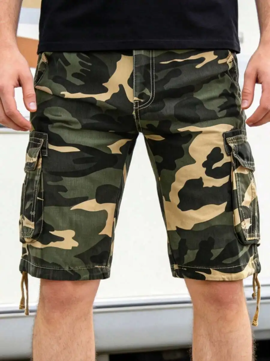 Pantalones Cortos Cargo de Camuflaje para Hombre, de Algodón Lavado, Estilo Vintage, con Múltiples Bolsillos, para Senderismo, Camping, Pesca, Casuales, Duraderos, Cómodos y Clásicos