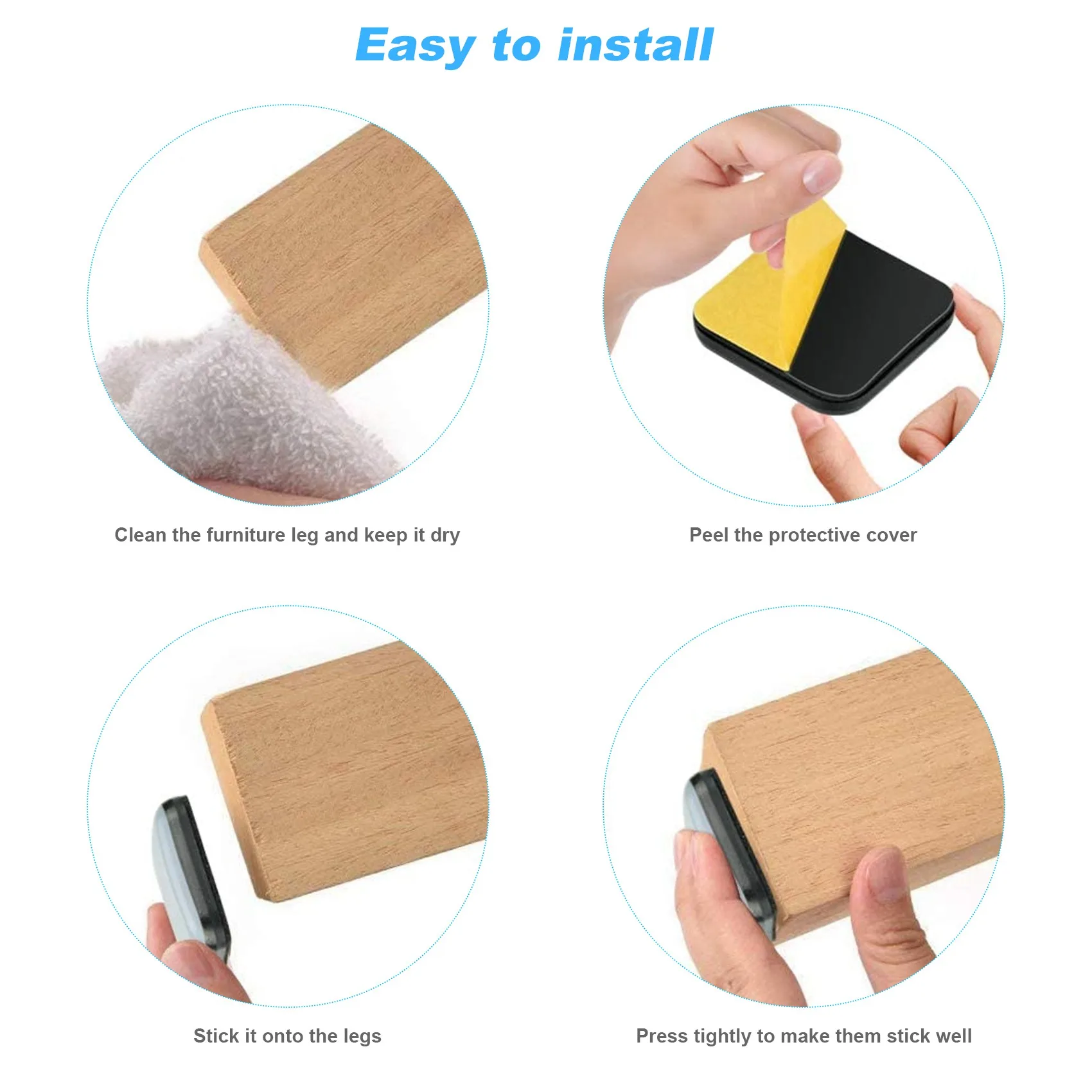 Curseur de meubles auto-adhésif, tampons mobiles carrés, meubles faciles à déplacer, XQ, 25x25mm, 20 pièces