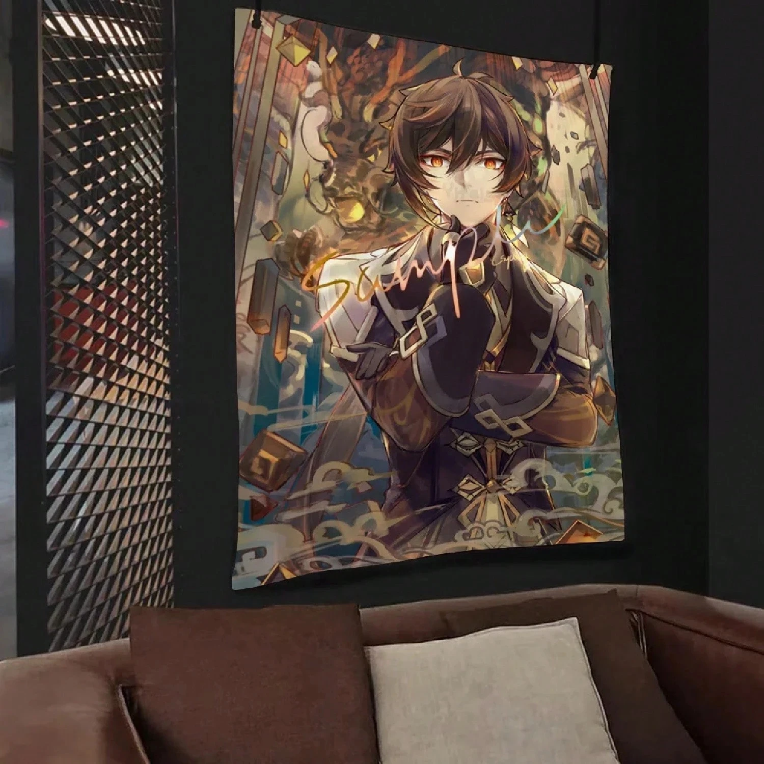 Zhongli Anime Tapestry, Hippie Bohemian Divination Wall Hanging, Home Decor for Bedroom Dorm Living Room