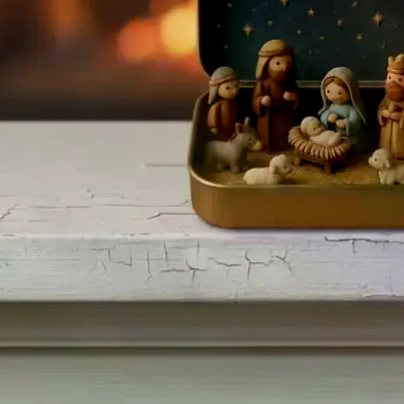 Mini Nativity Scene Set With Portable Tin Box And Handmade Figurines For Christmas Home Decor Holiday Gifts