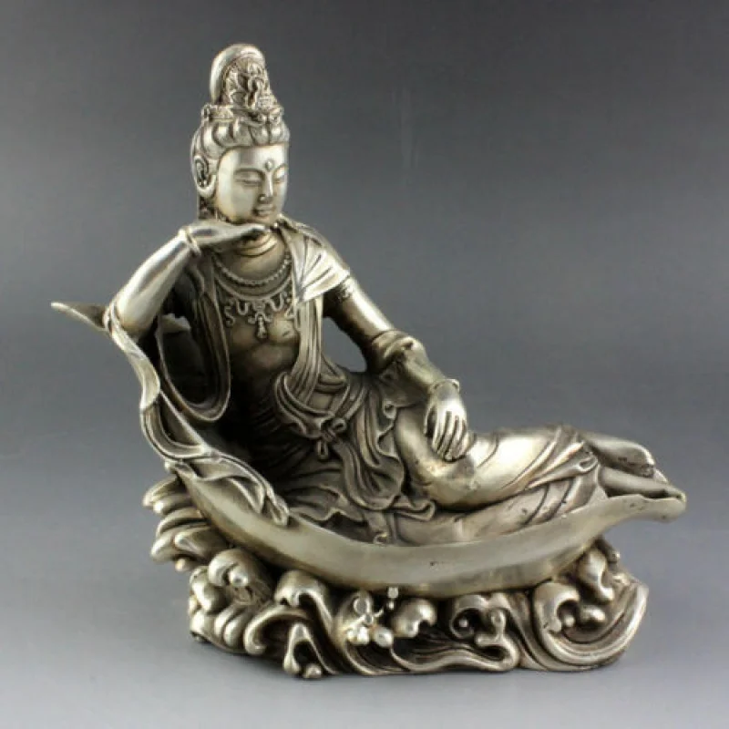 Chinese Silver Buddhism Goddess of Guanyin Kwan-Yin Buddha