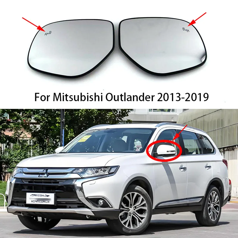 

For Mitsubishi Outlander 2013-2019 Auto Heated Blind Spot Warning Wing Rear Mirror Glass