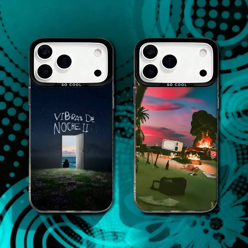 

E-Eslabon Armado Vibras De Noche For iPhone 17,16,15,14,13,12,X,8,Pro,Max,Plus,SE4,Air,Mini Anti-Slip Black IMD Matte Case