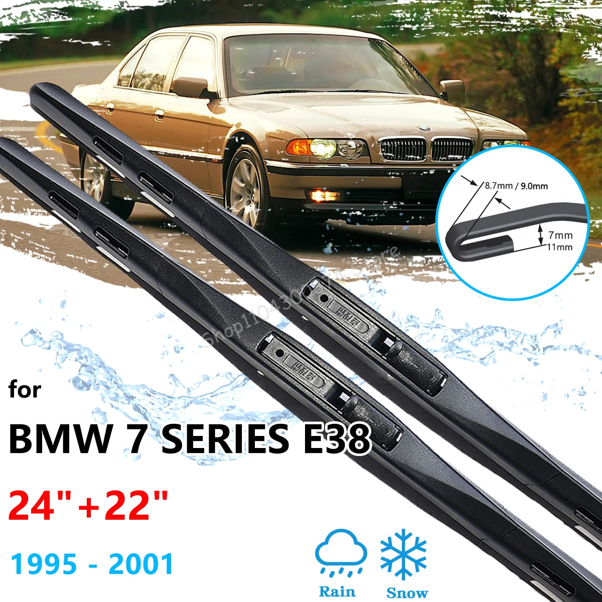 

for BMW 7 Series E38 1995~2001 Front Wiper Blades Rubber Window Windshield Windscreen Brushes Cleaning U J Hook Car Accessories