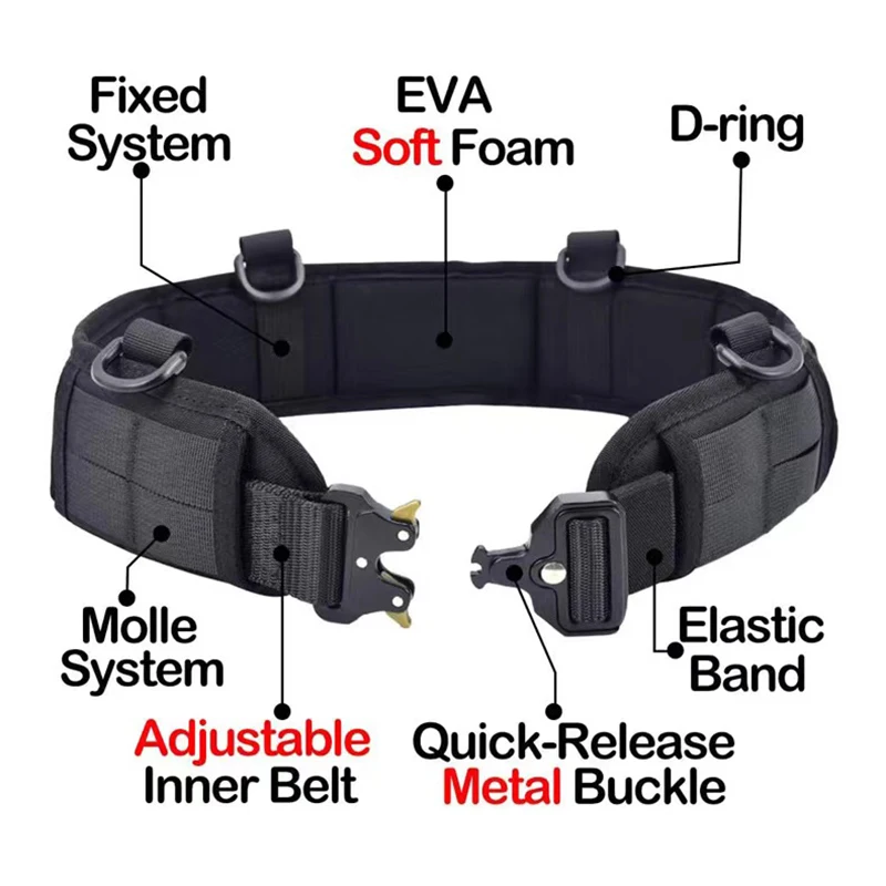 Cinturón táctico Molle para hombre, cinturón de batalla, cinturones militares Airsoft, CS para exteriores, caza, Paintball, conjunto de cinturón acolchado, cinturón ajustable para hombre