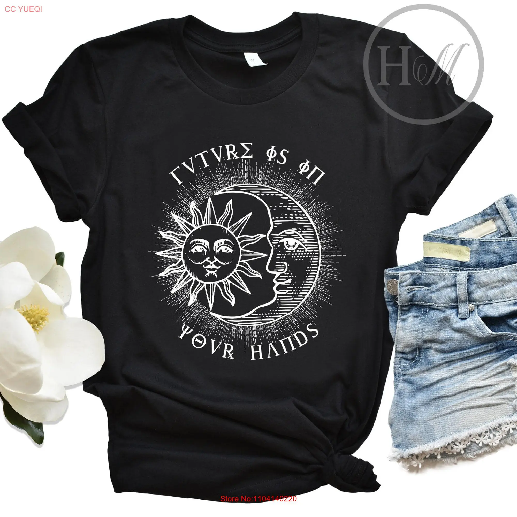 The Future Is In Your Hands Sun and Moon T Shirt Roman Letters Face Women  long or short sleeves