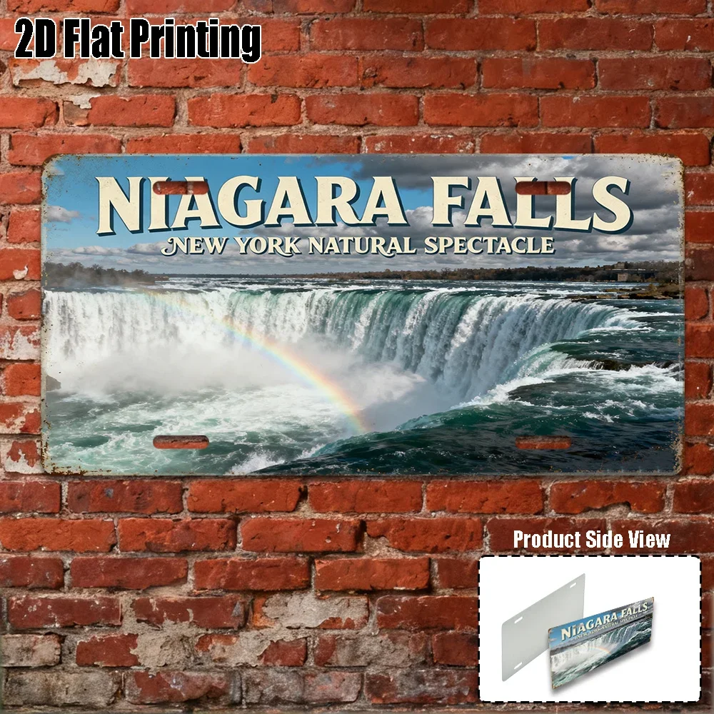 2D Fla,1pc Vintage License Plate, Outdoor Plaque,Niagara Falls Theme Sign, Majestic Waterfall Scenery, Natural Style Wall Art