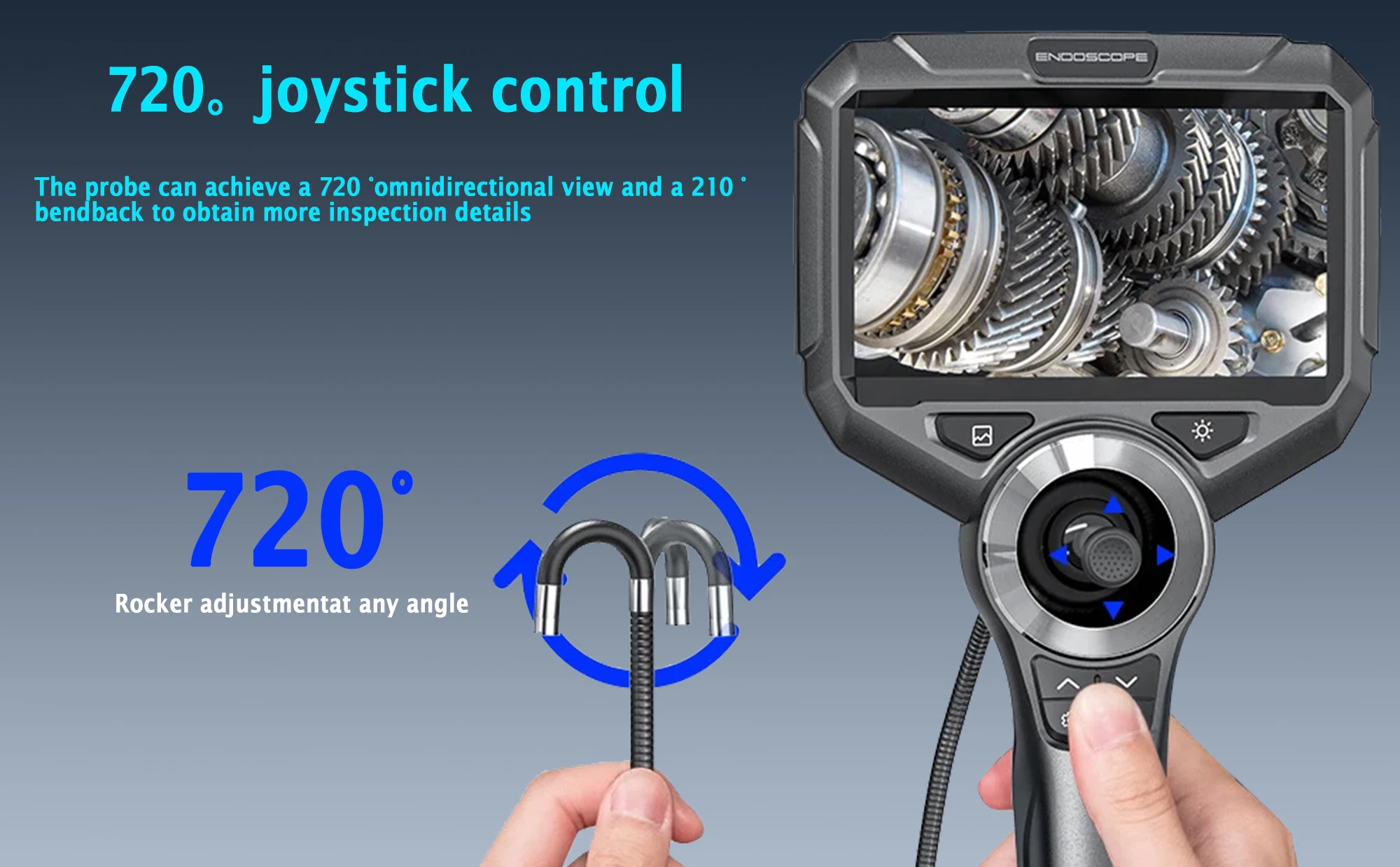 6mm720 Degrees All Way Steering Industrial Endoscope for Car Pipe Inspection Sewer Camera Borescope With 5 Inch HD Screen