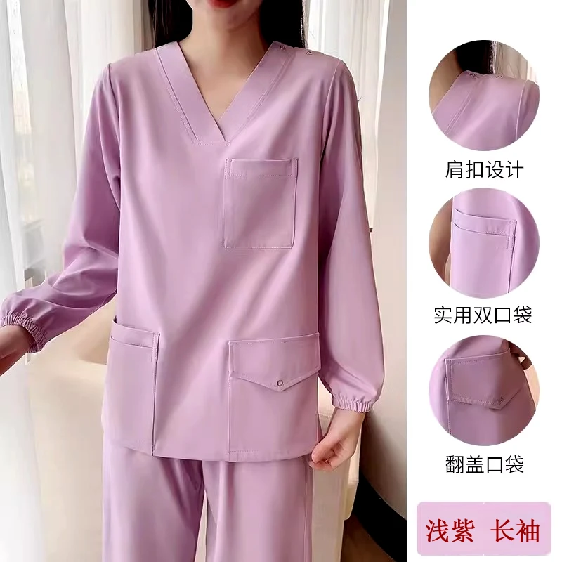 Long Sleeve Scrub Set Stretch Nurse Clothes Women Medical Uniforms High Quality Scrubs Doctor Clothing Elastic Dentist Workwear