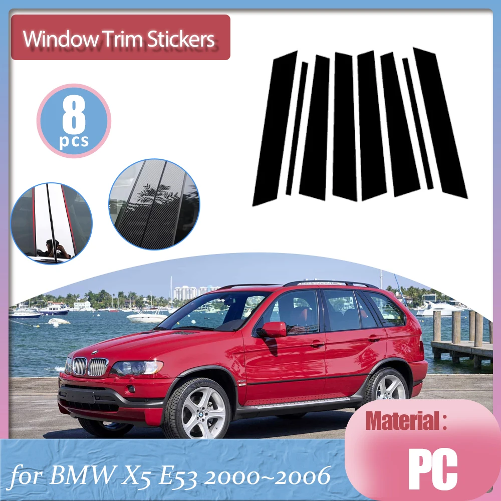 for BMW X5 E53 2000~2006 2001 Silver Carbon Fiber Car Door Window Middle Trim Cover B C Pillar Center Column Stickers Accessorie