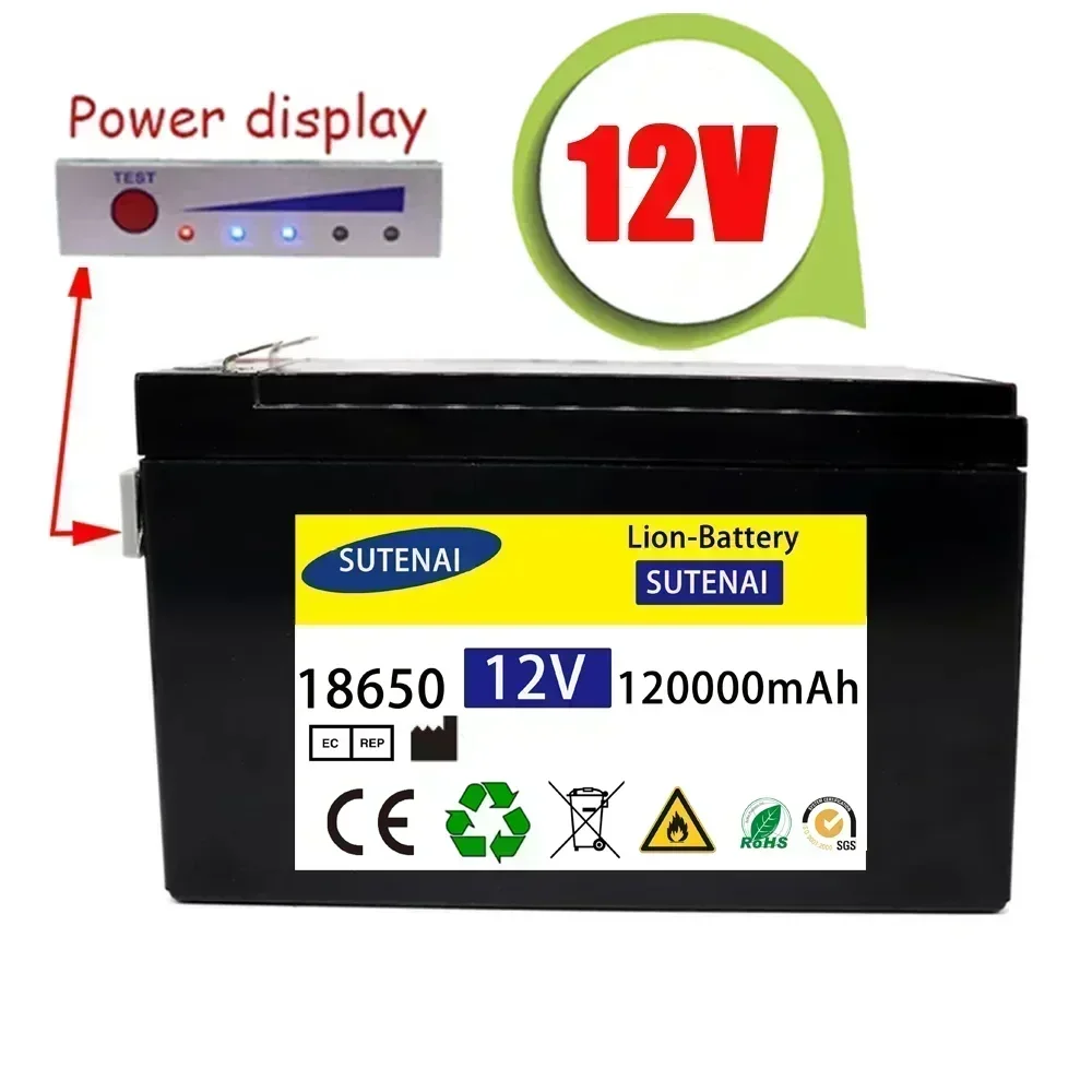 SU NEW Sprayers 12V 120Ah  Built-In High Current 30A BMS 18650 Lithium Battery Pack For Electric Vehicle Batterie 12.6V Charger