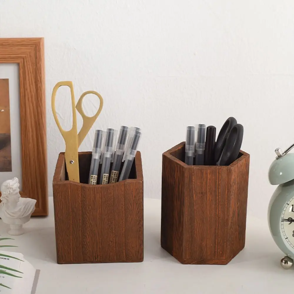 Desktop Storage Wooden Pen Holders Large Capacity Multifunctional Desktop Organizer INS Style Wooden Pencil Organizer Sundries