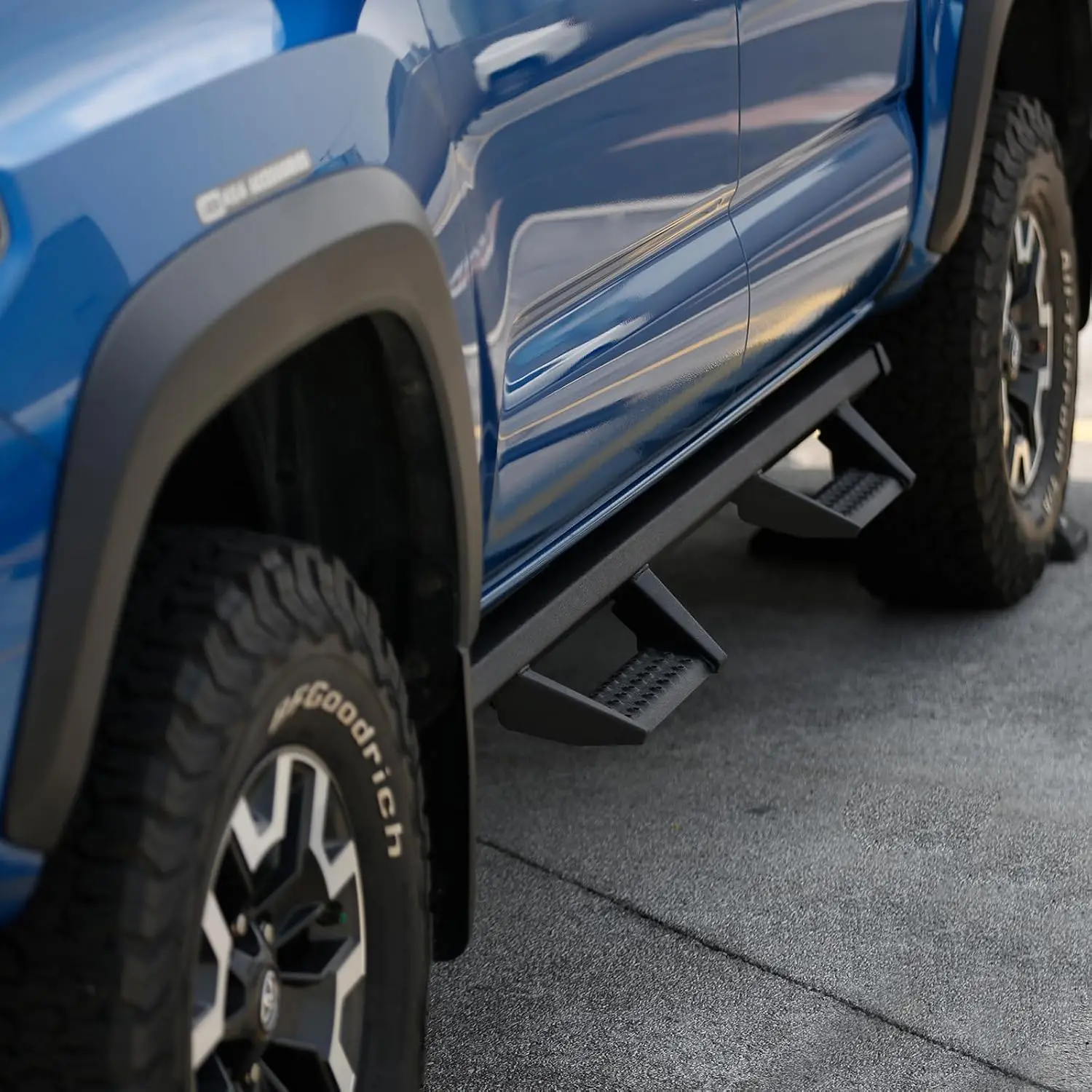 Drop Down Running Boards Compatible with 2005-2023 Toyota Tacoma Double Cab Crew Cab, Dual-Stage Textured Black Powder Coated, 4