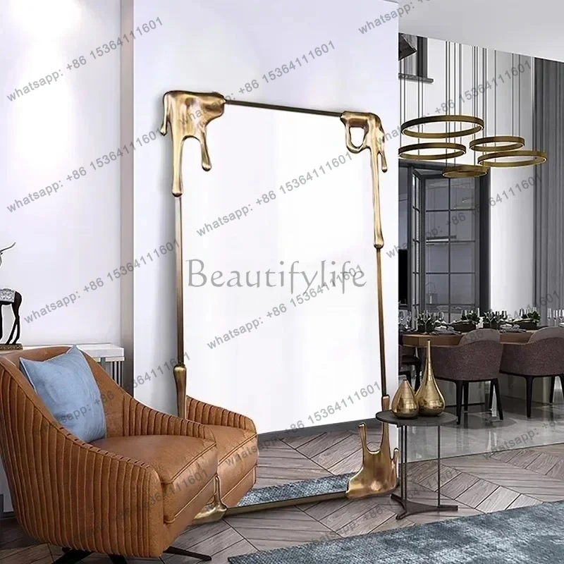 

yj7 European retro full-length mirror solid wood clothing store fitting mirror home full-length mirror gold