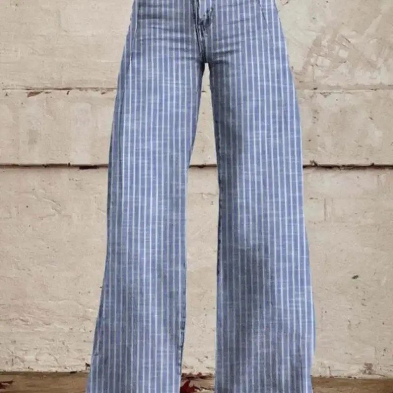 

Retro High Waist Wide Leg Stripey Denim Jeans Set 4 Pieces Men's Faion Autumn Collection Cross-Border New Arrival