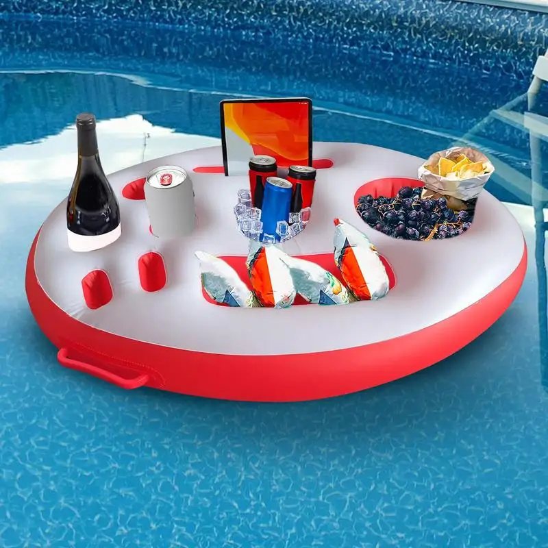 ลอยผู้ถือเครื่องดื่มสําหรับสระว่ายน้ํา 9 หลุม Pool Float ผู้ถือเครื่องดื่มถาดพับได้พร้อมปั๊มเครื่องดื่มขนาดใหญ่สําหรับวันเกิด Hot