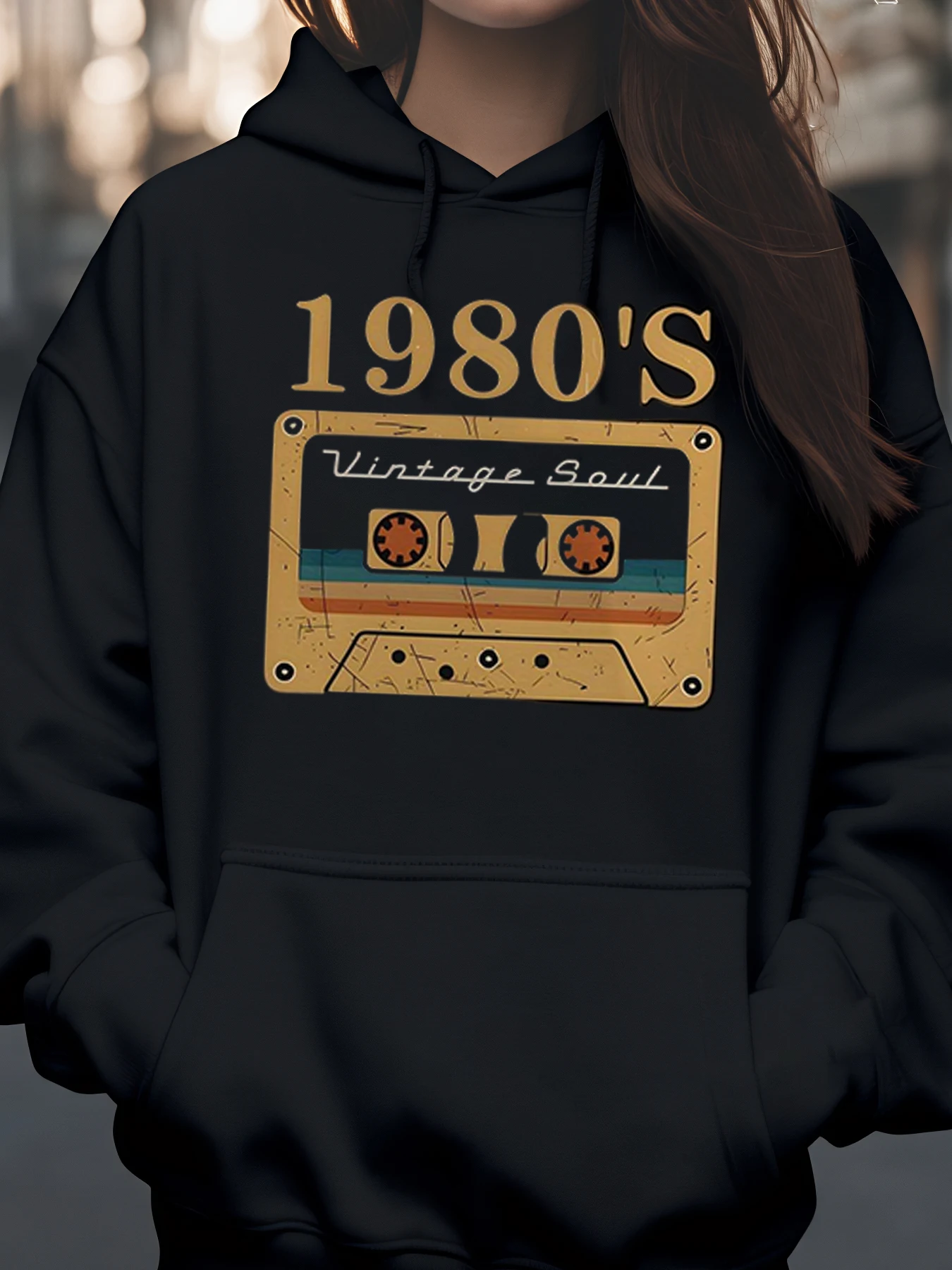 음악 애호가를 위한 1980년대 빈티지 소울 테이프 프린트 후디 캐주얼웨어 유니섹스 패션
