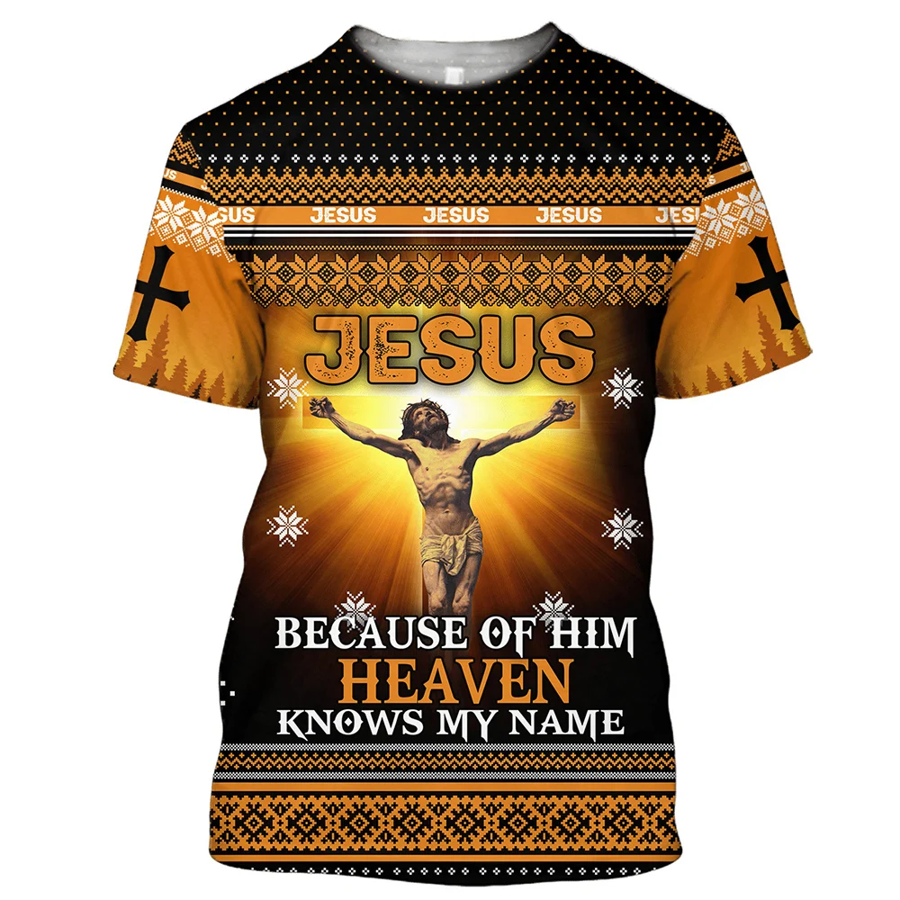 Summer Men'S 3d Printed T-Shirt Christian Catholic Jesus Easter O Collar Short Sleeve Casual Style Large Size Fashion Loose Top