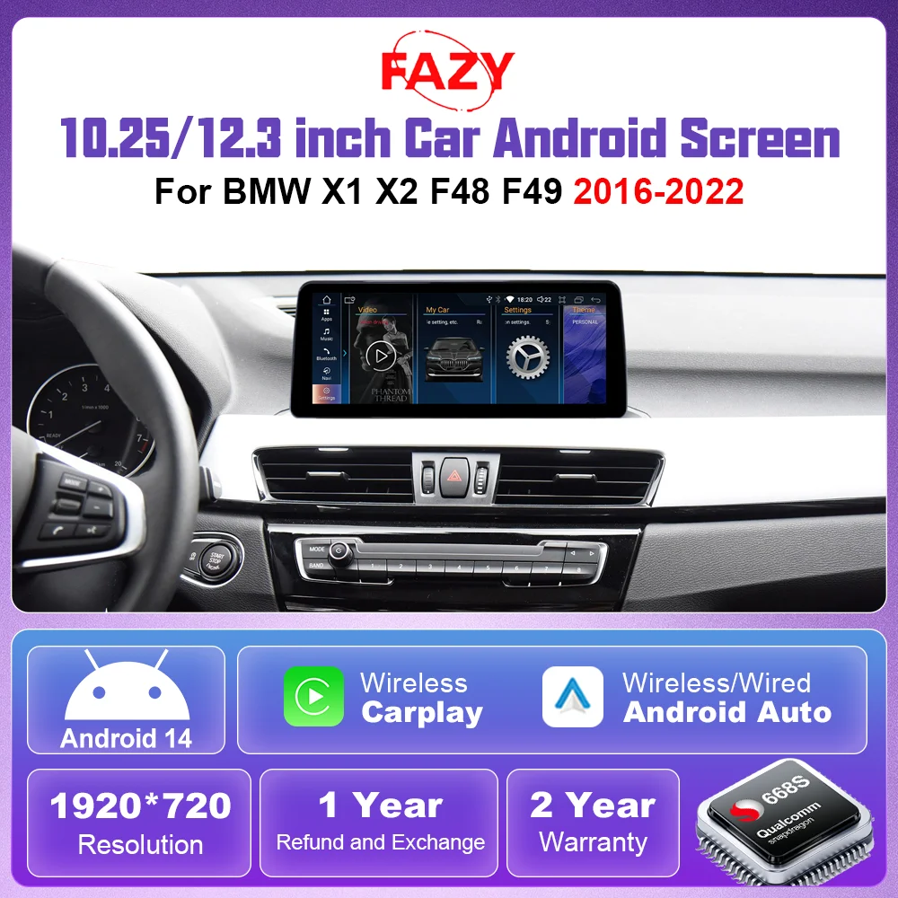 FAZY Android 14 CarPlay Screen Car Radio Stereo Player For BMW X1 X2 F48 F39 2016-2022 NBT EVO Wireless Android Auto GPS Navi 4G