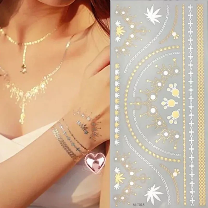 Hot Flash Metallic Waterproof Temporary Tattoo Gold Silver Tatoo Women Jewelry Flower Party Body Arm Art Tattoo Sticker