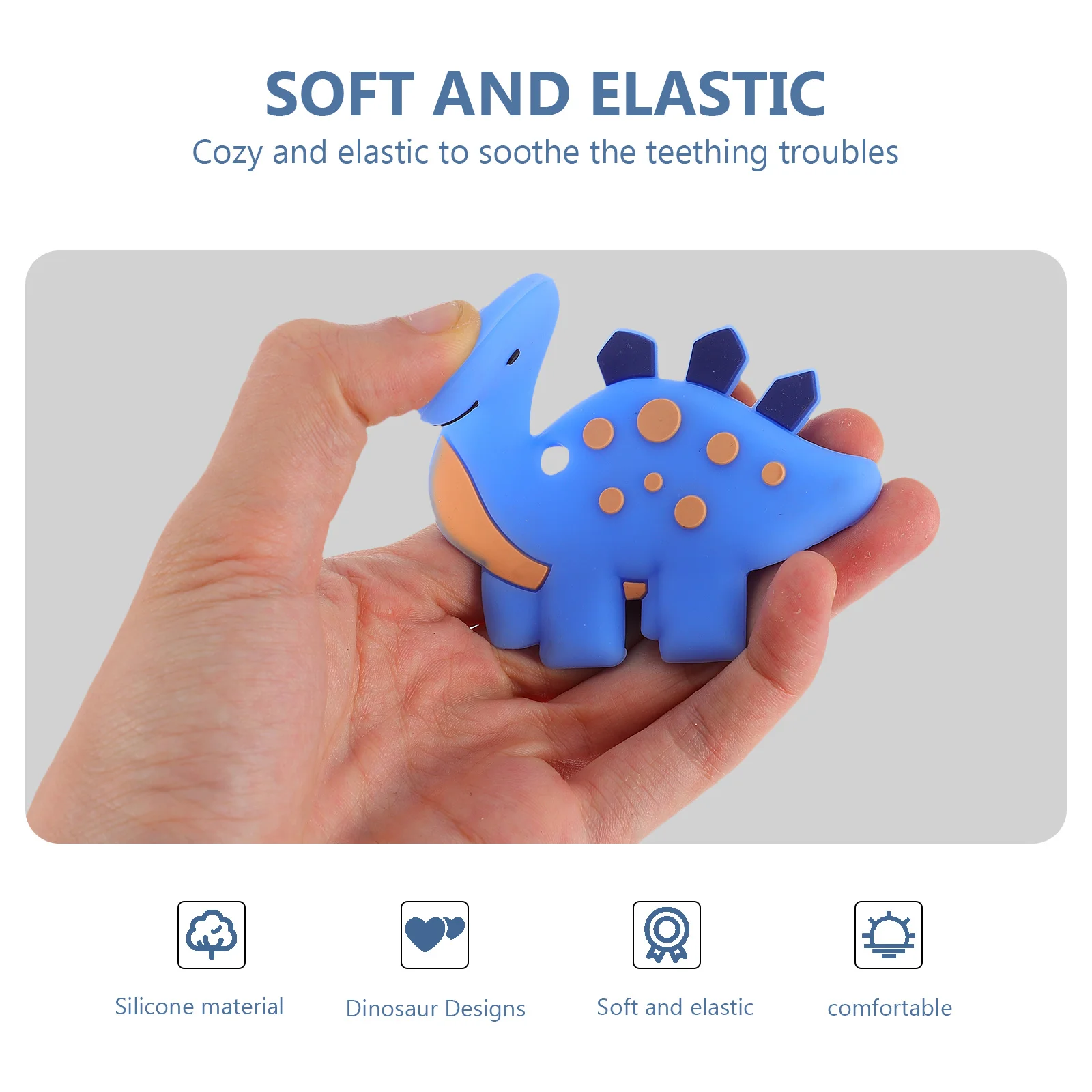 

3 шт., силиконовый жевательный моляр для прорезывания зубов в виде динозавра, успокаивающая игрушка для шлифования зубов, безопасное мягкое кольцо