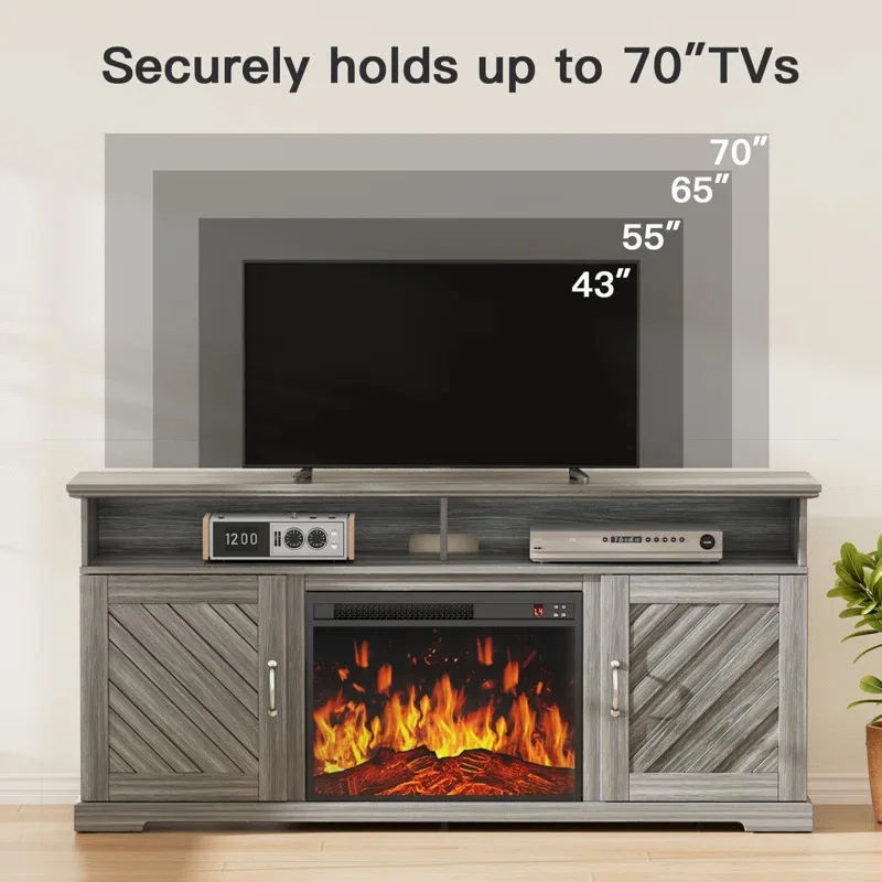 Armário de TV de madeira idílico para TV de 70 polegadas sem lareira