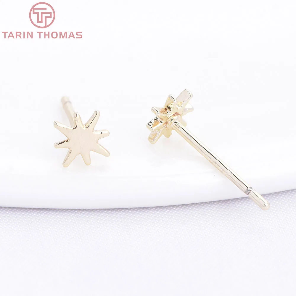 (10590) 6PCS 18K Gold Color Brass Star Snowflake Boat Rudder Shaped Small Earrings High Quality DIY Jewelry Findings Wholesales