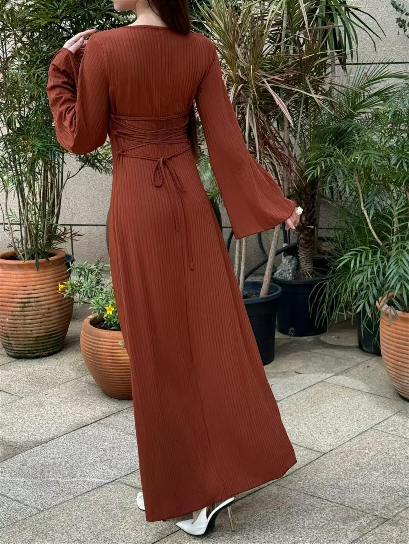 Spring Autumn Full Sleeve Casual Maxi Dress Women Knitted Extra Long Dresses Muslim Modesty Arabian Dresses Women's Clothing