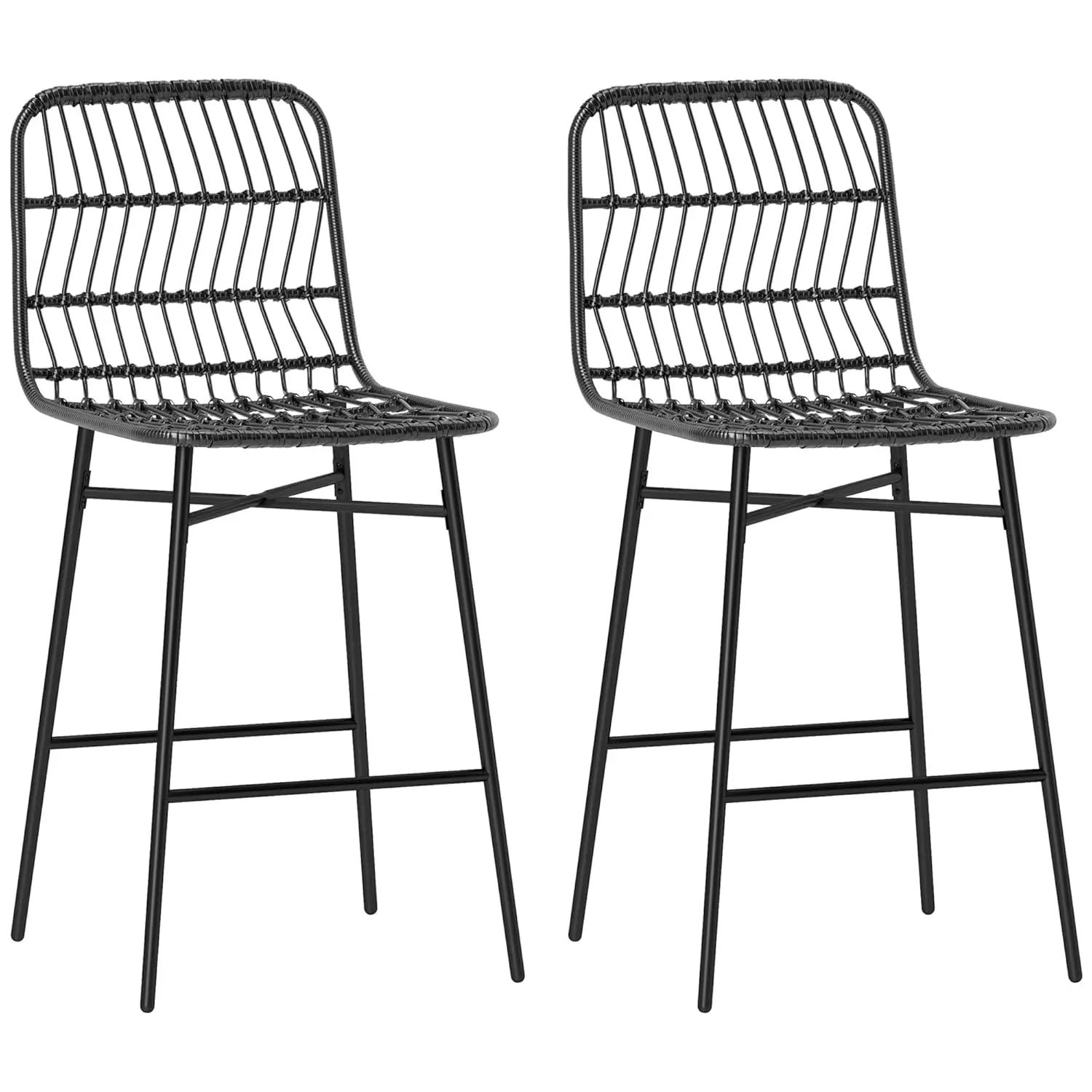 

Rattan Counter Height Bar Stools Set Of 2, 26" Wicker Barstools With Back, Modern Bar Chairs For Kitchen Island,, Customized