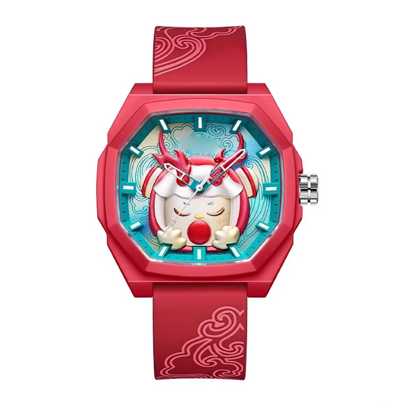 Quartz Watch for Women Cute Dragon Dial Casual Silicone Strap Waterproof Fashion Wristwatch for Girls