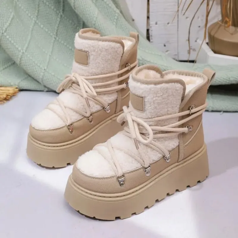 Botas de nieve con plataforma para Mujer, zapatos informales cálidos de felpa a la moda, botines de diseñador para Mujer, botas de invierno con protección contra el frío, Bota para Mujer