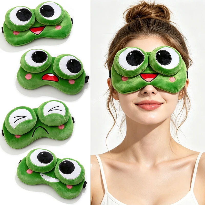 Cute 3D Big Eyes Frog Sleep Mask Soft Plush Cartoon Eyeshade Light Blocking Blindfold for Travel Nap Office Home Funny Gift