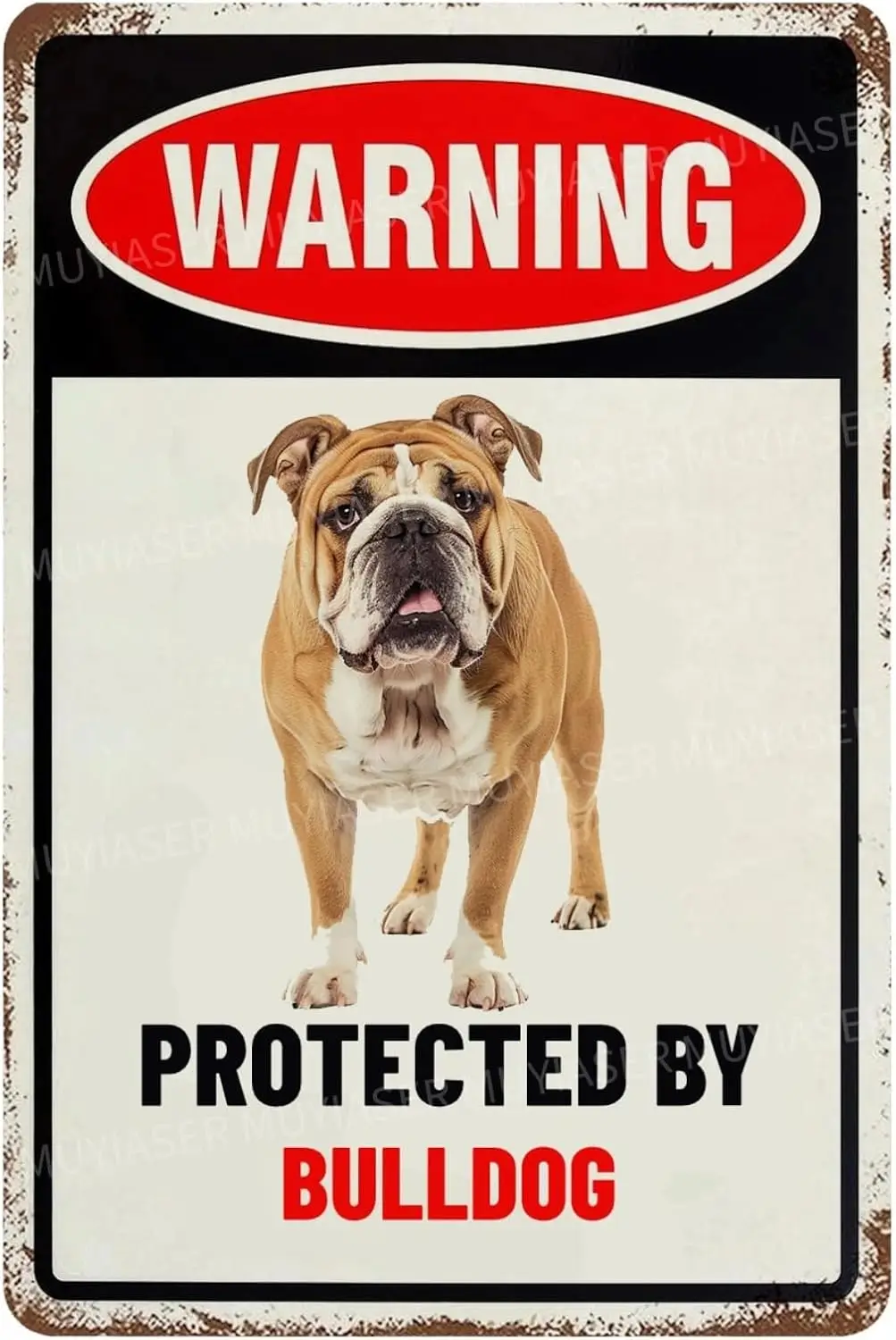 Warning Protected By Bulldog Aluminum Metal Tin Signs Outdoor Yard Sign Warning Sign For Fence Yard Home Kitchen Farm Garden Wal