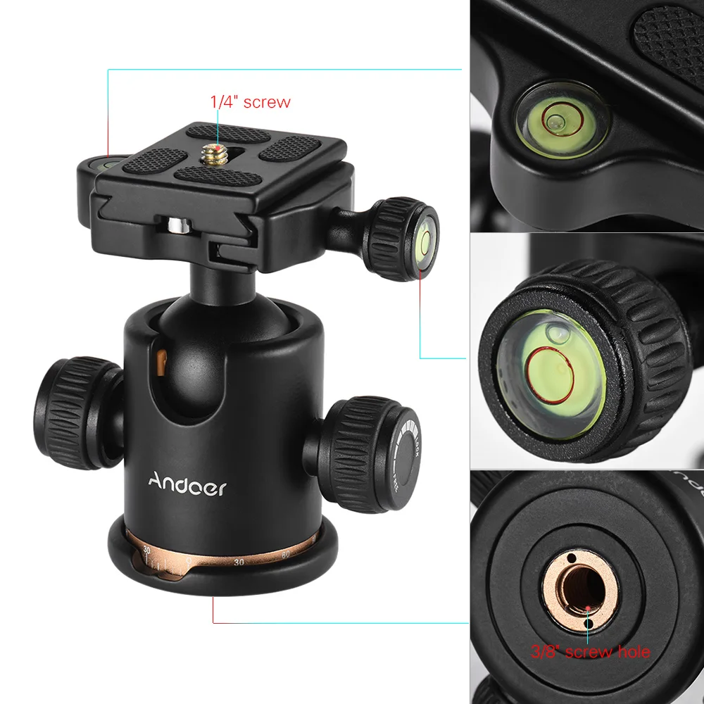 BEIKE BK-03 카메라 삼각대 볼 헤드 볼 헤드(퀵 릴리스 플레이트 포함) 1/4" 나사 BK-03 볼 헤드 사진 퀵 릴리스 플레이트