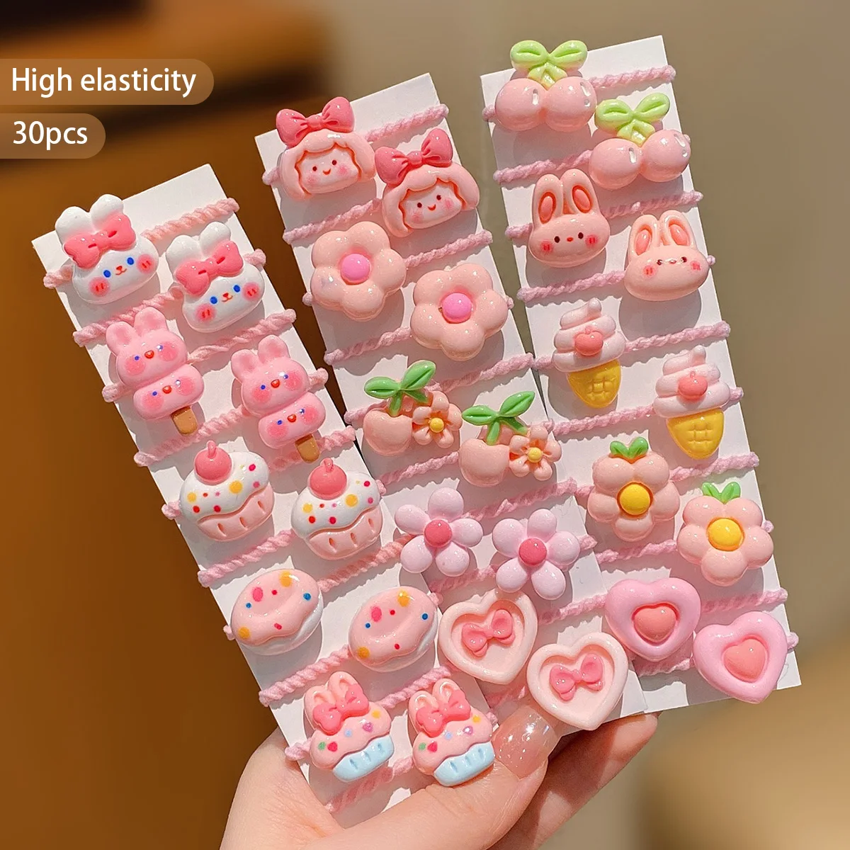 30 cartoon cute children\'s rubber bands, little girl hair rings suitable for daily use hair accessories