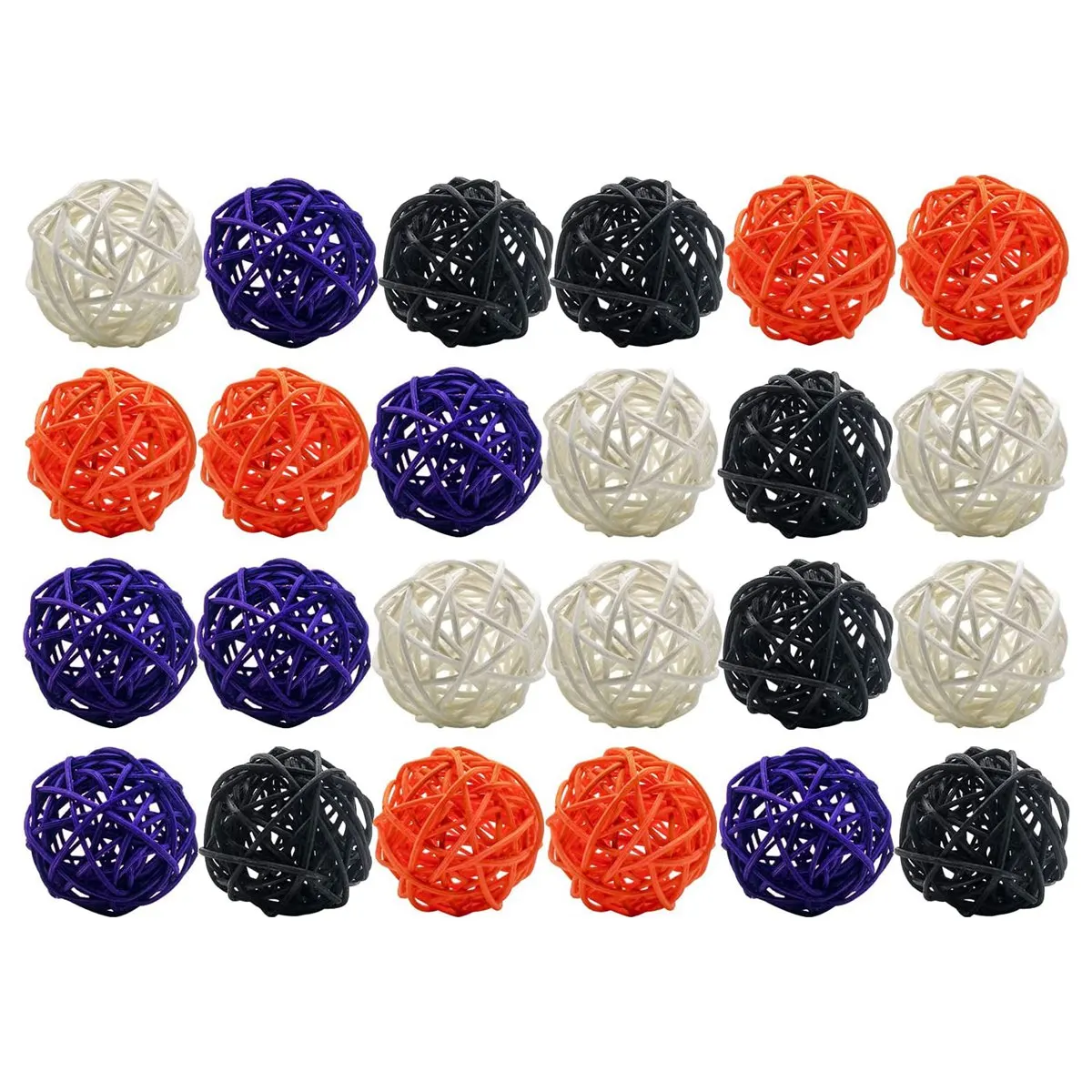 24 Pcs 2 Inch Halloween Rattan Ball Decorations White Orange Purple Black Halloween Colors Wicker Rattan Balls for Home