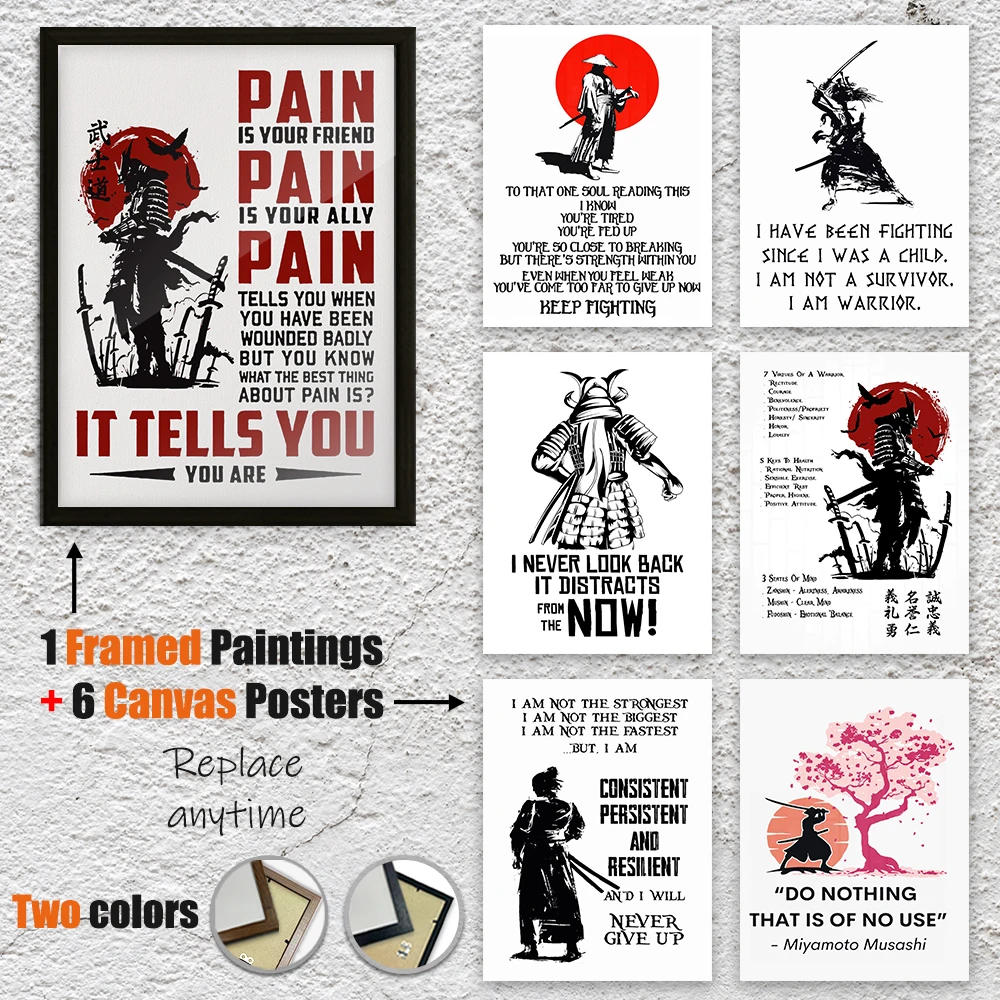 

Framed Painting Polished Plexiglass, Buy 1 Get 6 Free, 8*12, 12*16in Samurai Canvas Poster Wall Art for Home Decor